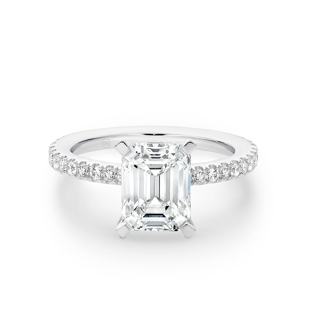 Emerald cut diamond ring with diamond band clearance