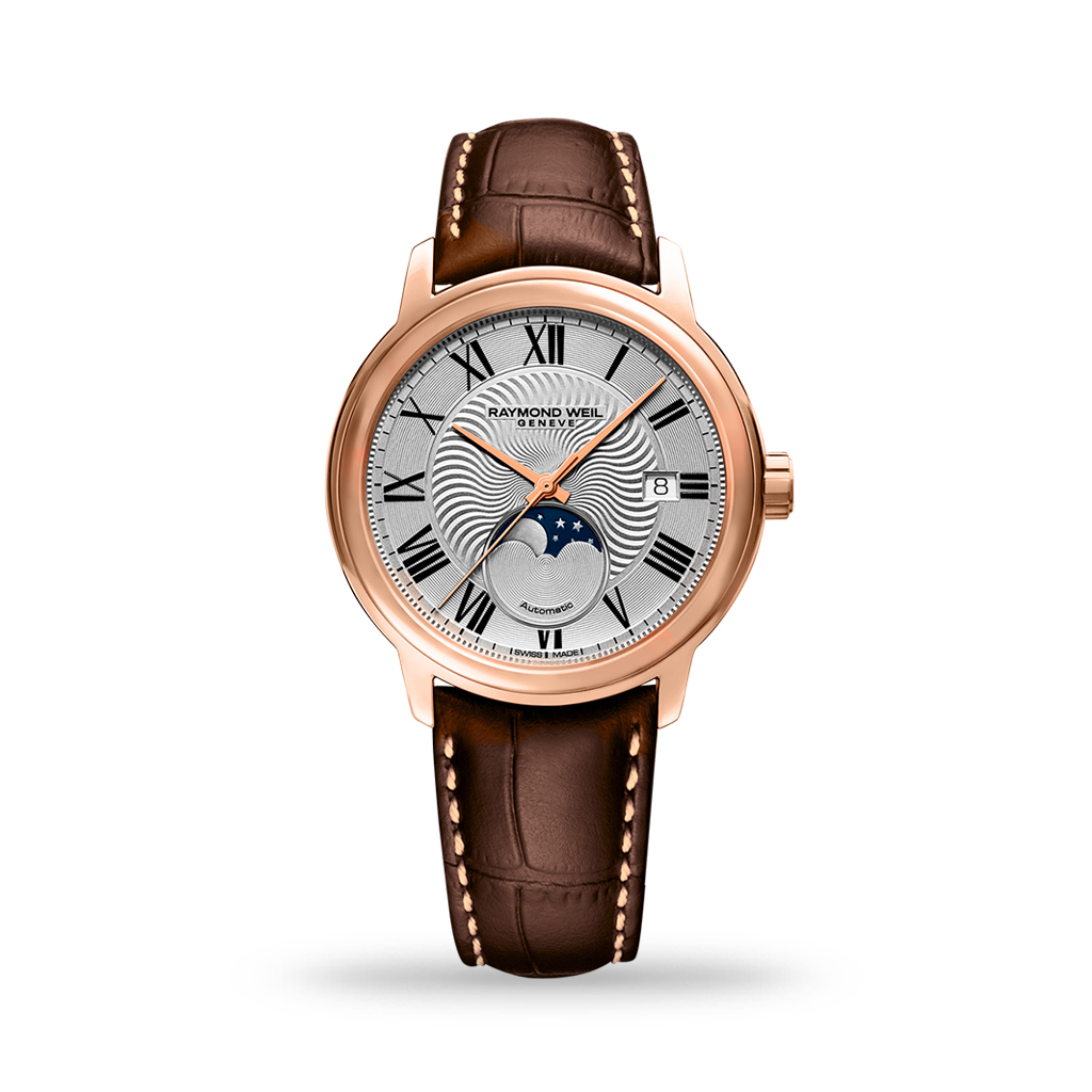 Raymond Weil Maestro Automatic Moonphase Rose Gold 40mm Leather