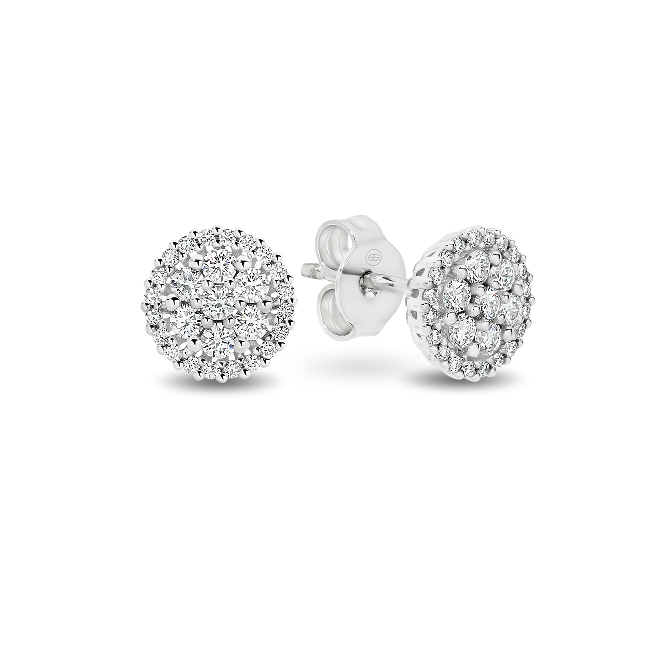 18K White Gold Round Cluster Diamond Stud Earrings - Large