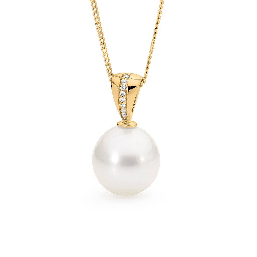 Allure South Sea Pearl & Diamond V Bale Pendant In 18K Yellow Gold