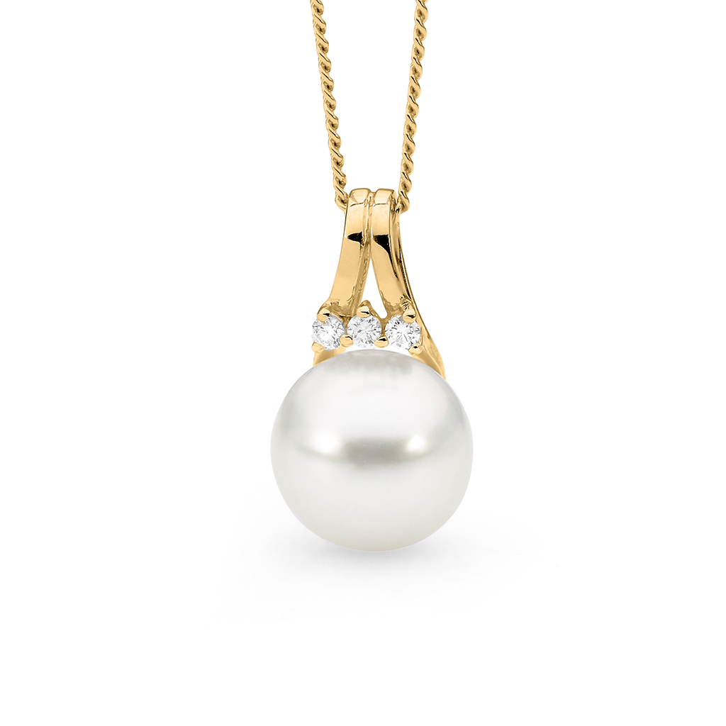 Allure South Sea Pearl & Diamond Split Bale Trio Pendant In 18K Yellow Gold