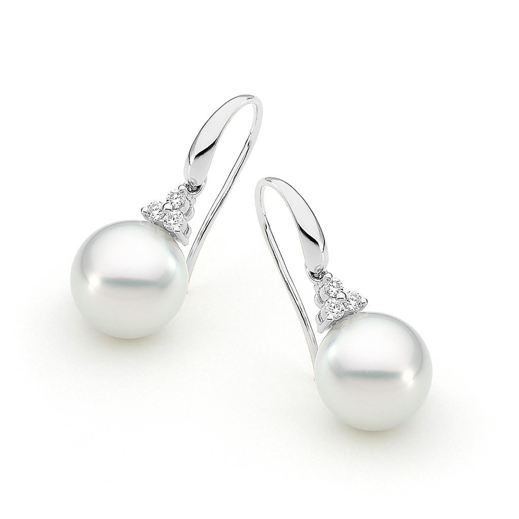 Allure South Sea Pearl &#038; Diamond Trio Earrings In 18K White Gold