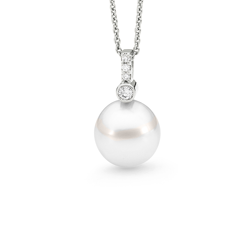 Allure South Sea Pearl & Diamond Bar with Bezel Set Pendant