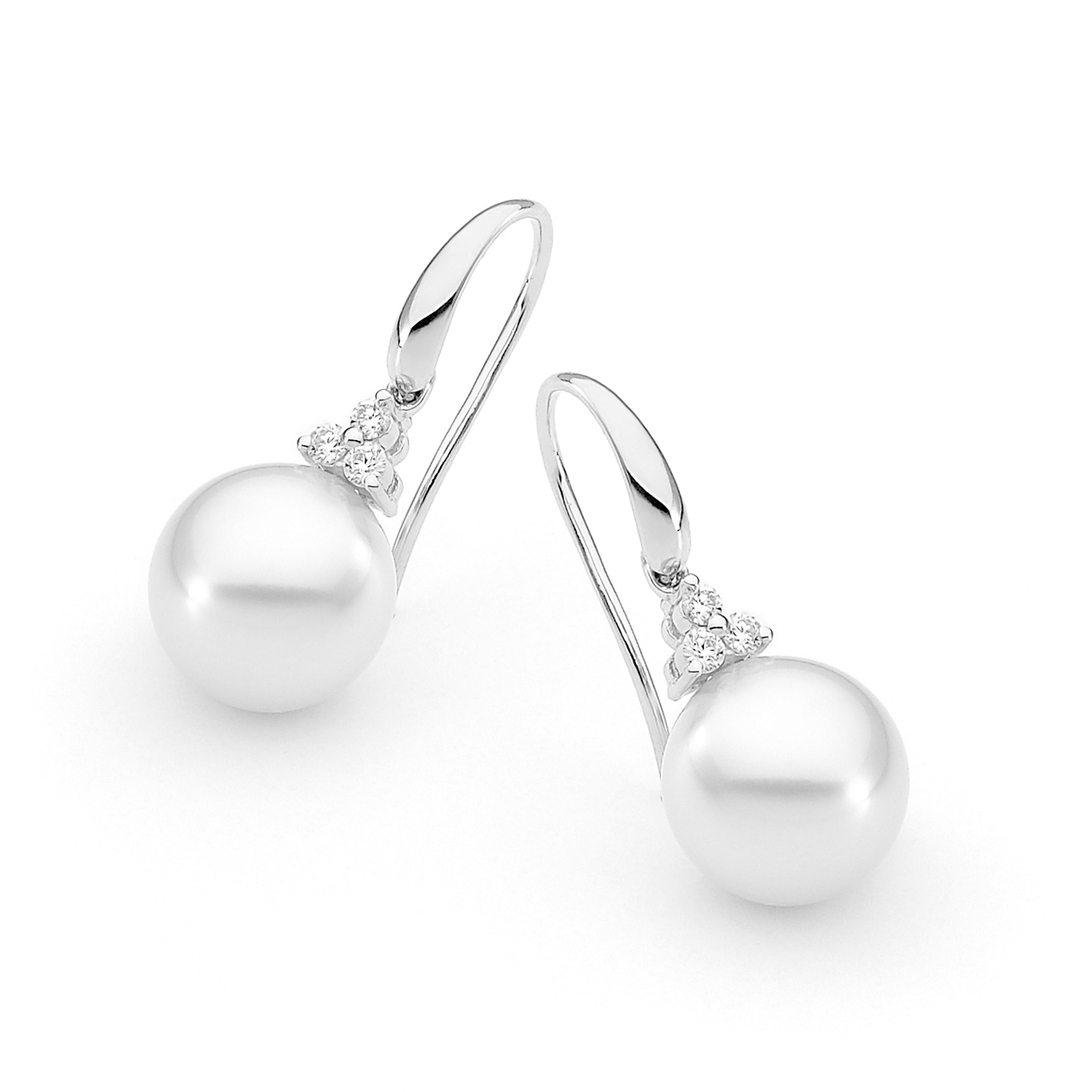Allure South Sea Pearl &#038; Diamond Trio Earrings In 18K White Gold