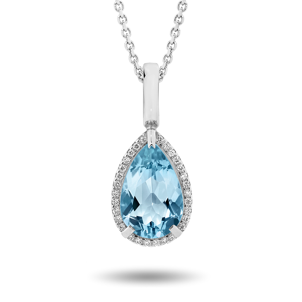 Blue Topaz & Diamond Pear Halo Pendant