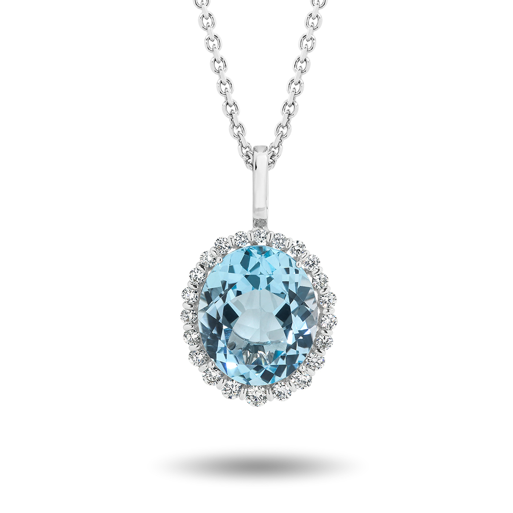 Blue Topaz & Diamond Oval Halo Pendant