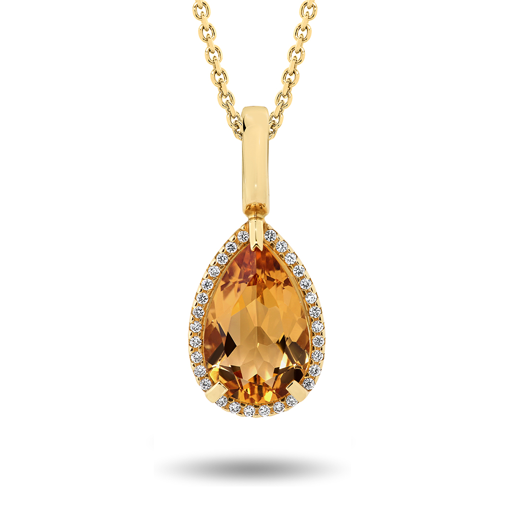 Citrine & Diamond Pear Halo Pendant in Yellow Gold