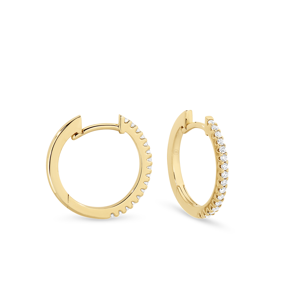 Classic Diamond Hoop Earrings in Yellow Gold