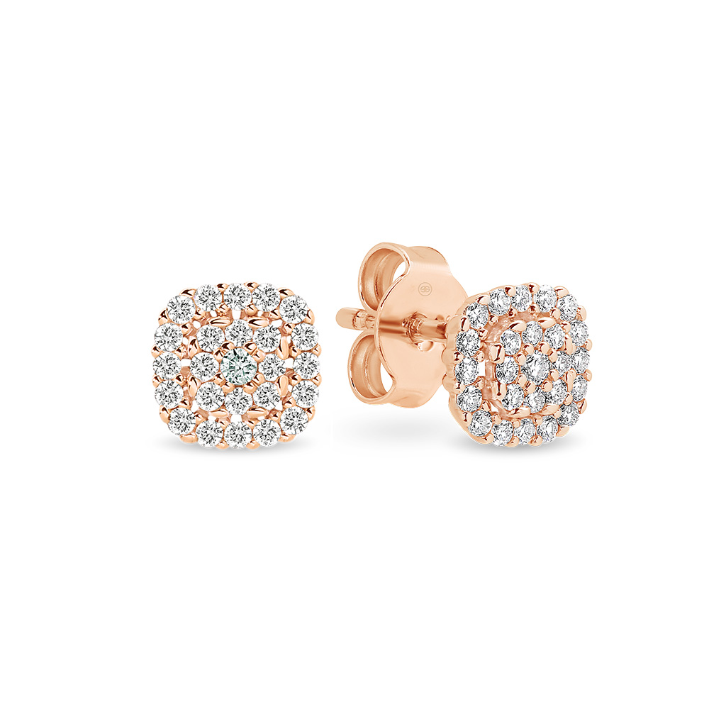 Cushion Cluster Diamond Stud Earrings in Rose Gold