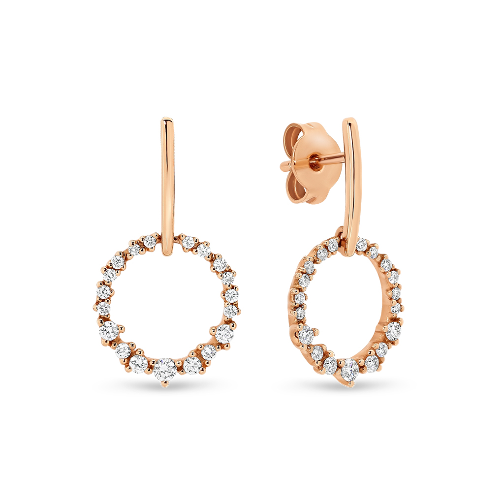 Diamond Circle Drop Earrings in Rose Gold