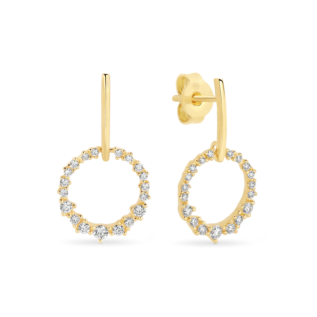 Diamond Circle Drop Earrings in Yellow Gold