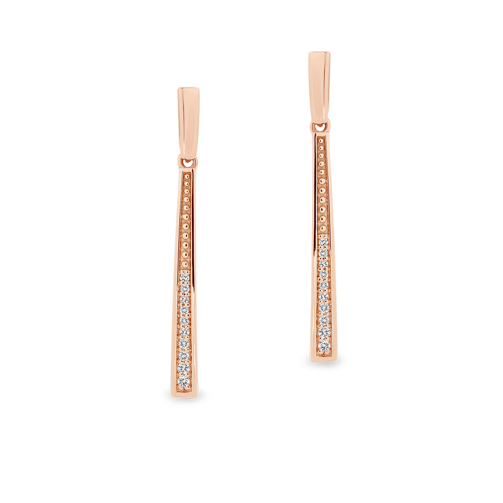 Elongated Pave Diamond Drop Earrings in Rose Gold