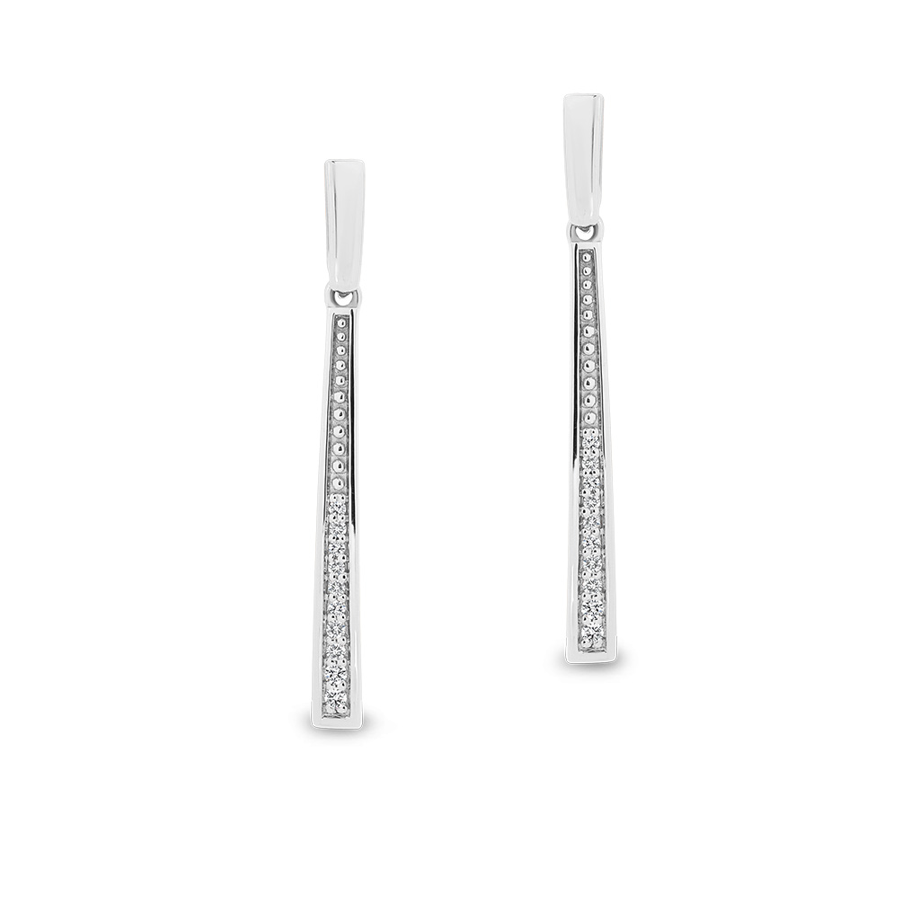 Elongated Pave Diamond Drop Earrings in White Gold