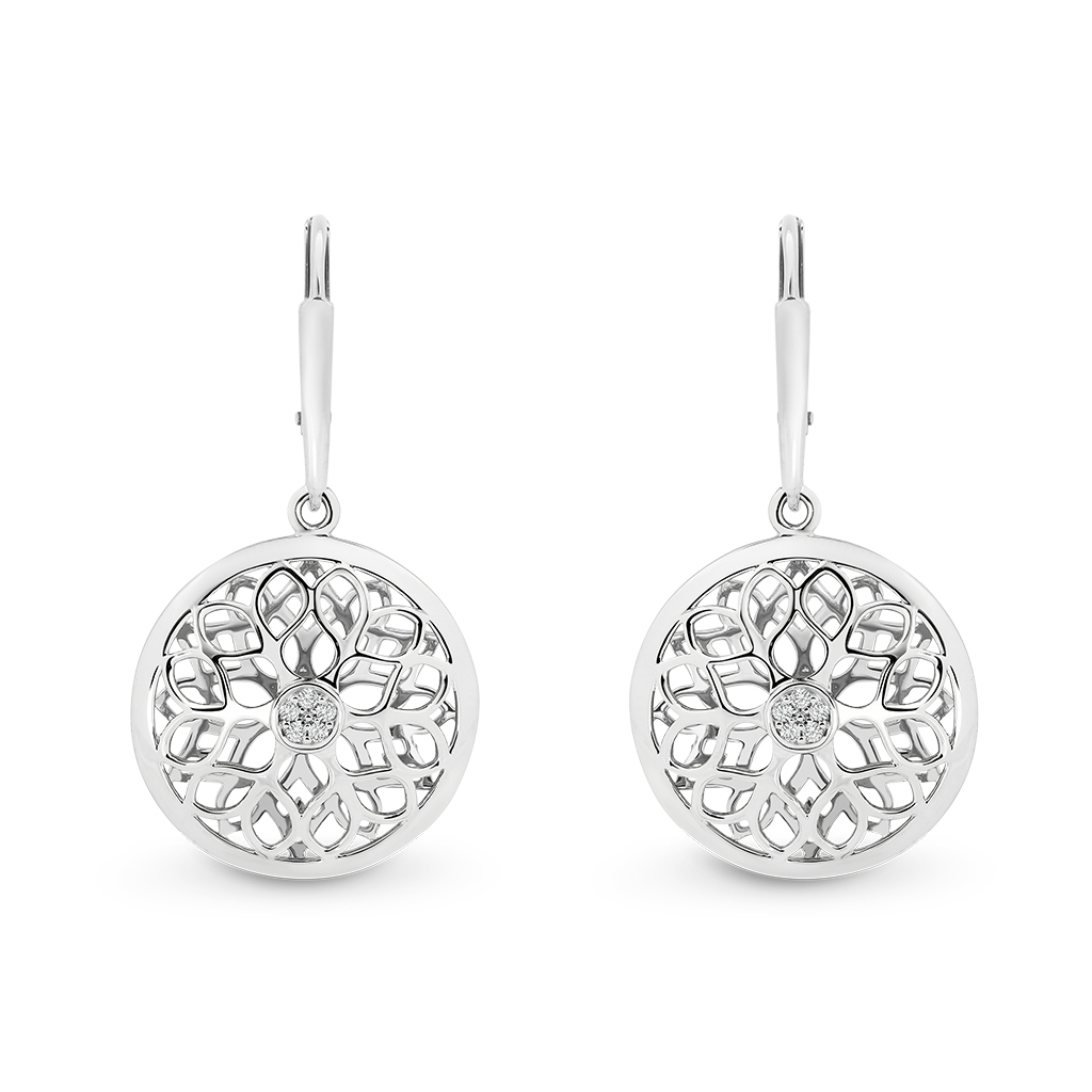 Flower Pattern Diamond Drop Earrings