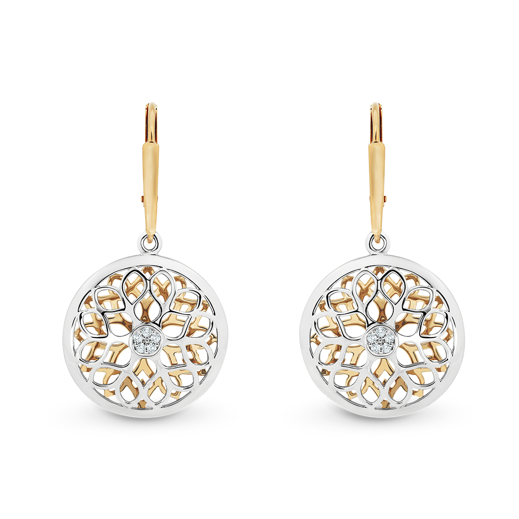 Flower Pattern Diamond Drop Earrings in Yellow Gold - Gregory Jewellers