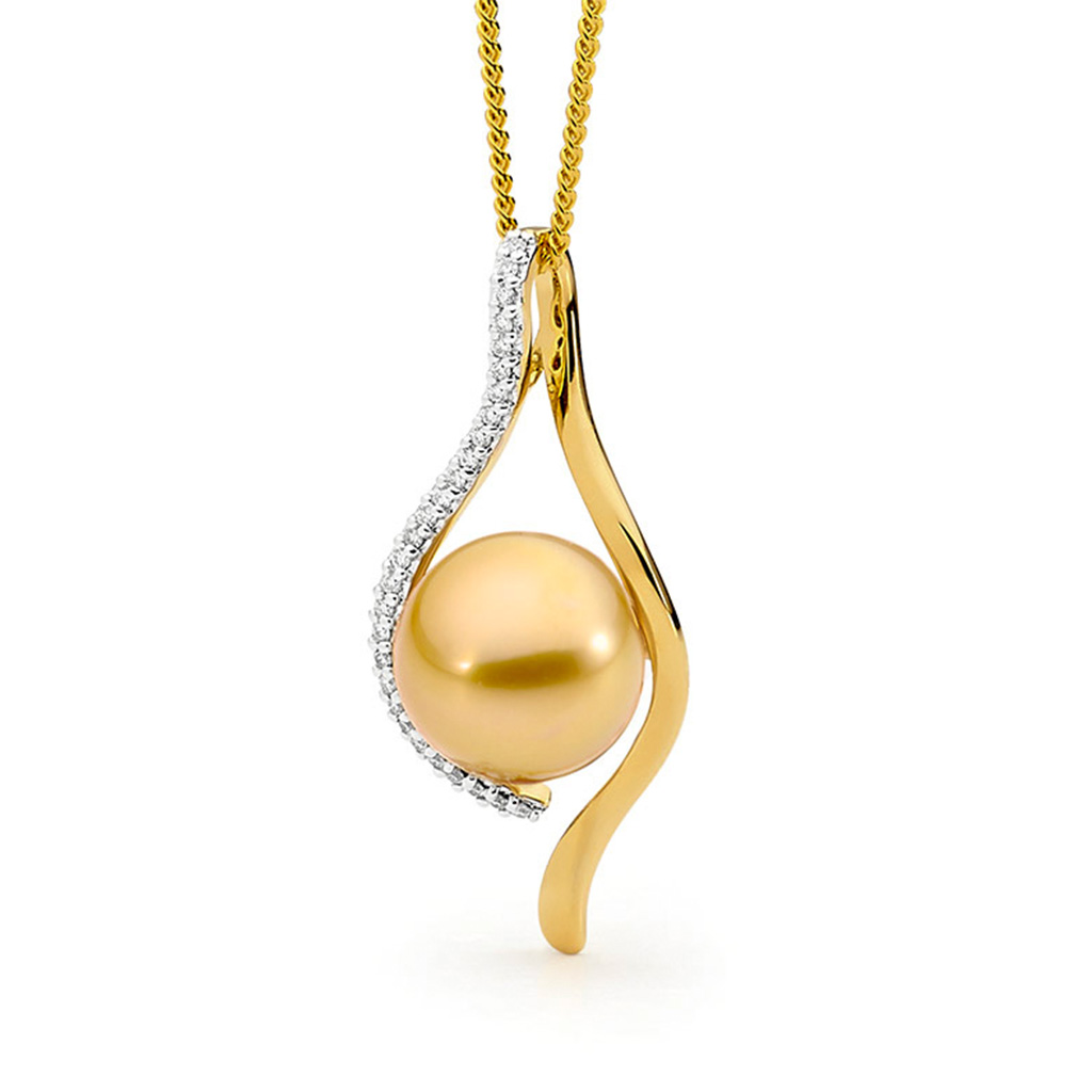 Allure Intense Gold South Sea Pearl &#038; Diamond Wishbone Pendant