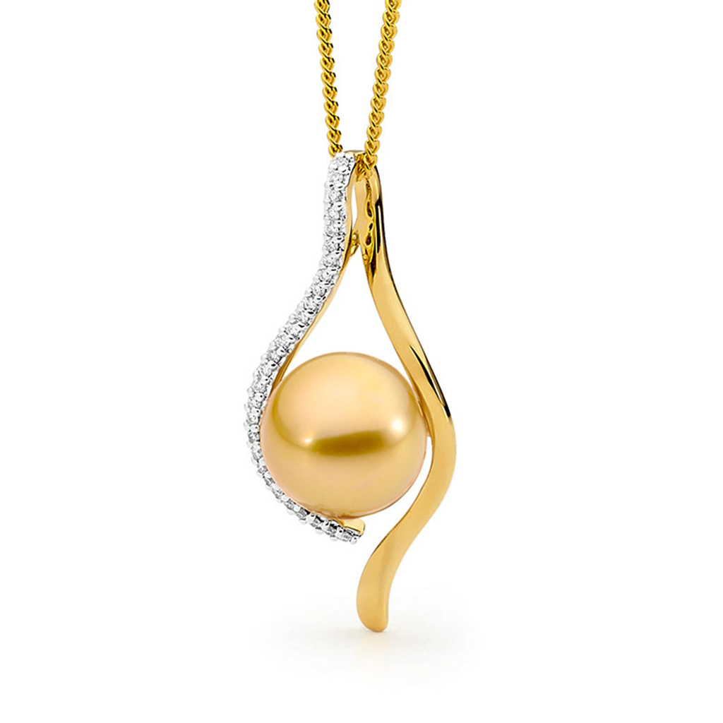 Allure Intense Gold South Sea Pearl & Diamond Wishbone Pendant