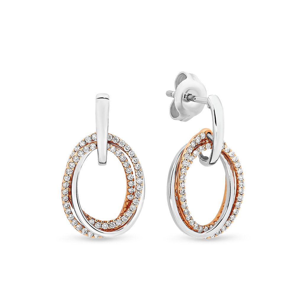 18K White Gold Oval Trio Diamond Drop Earrings