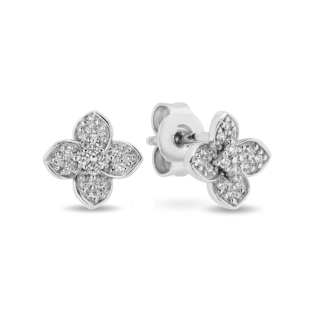 18K White Gold Diamond Petal Stud Earrings