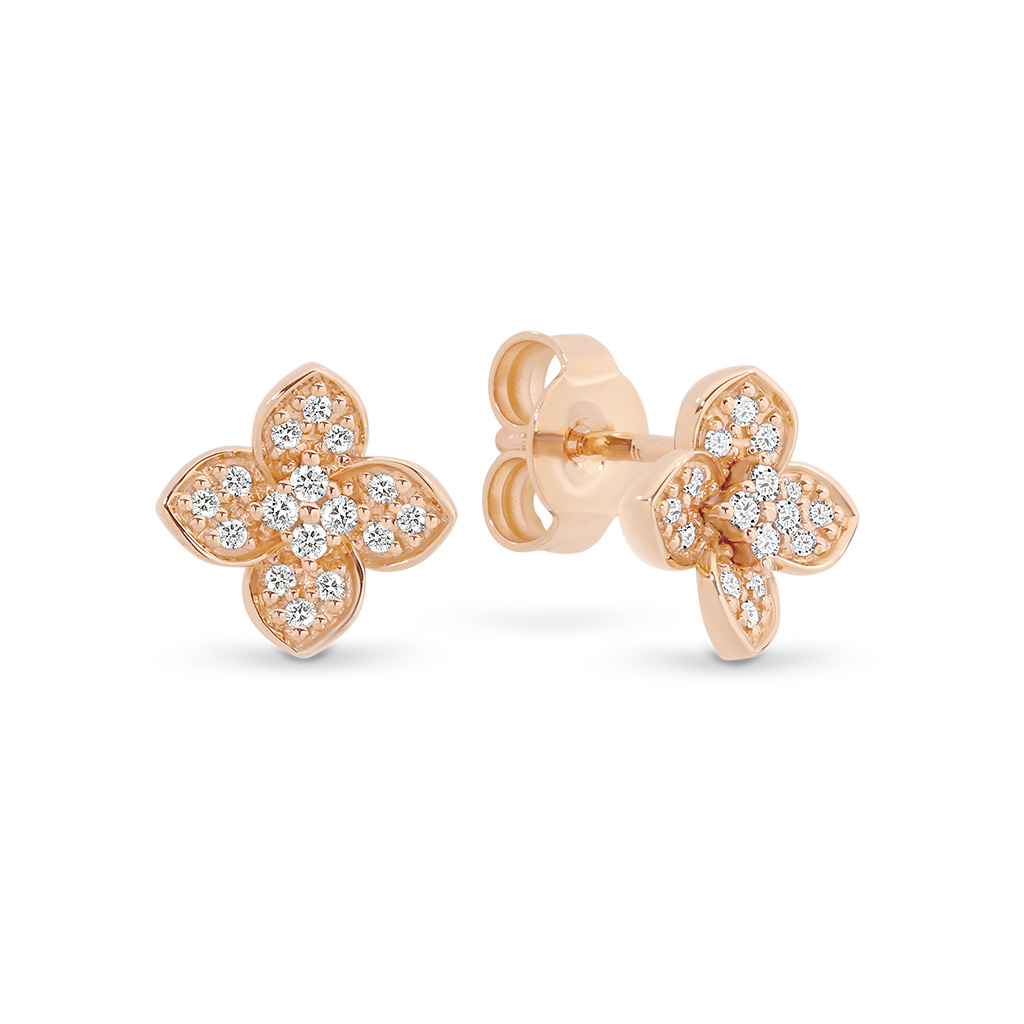 18K Rose Gold Diamond Petal Stud Earrings