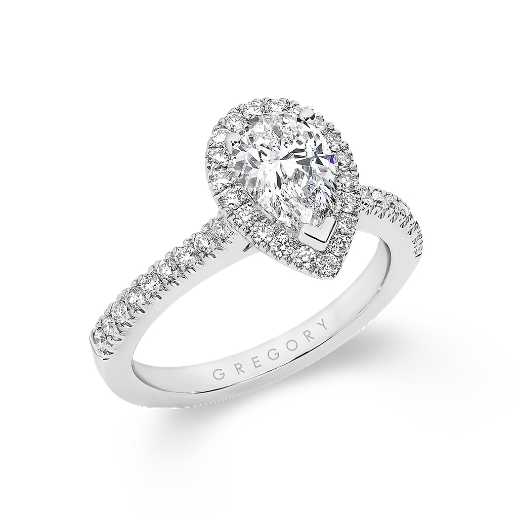 Custom Pear Shaped Diamond And Halo Engagement Ring #102743 - Seattle  Bellevue