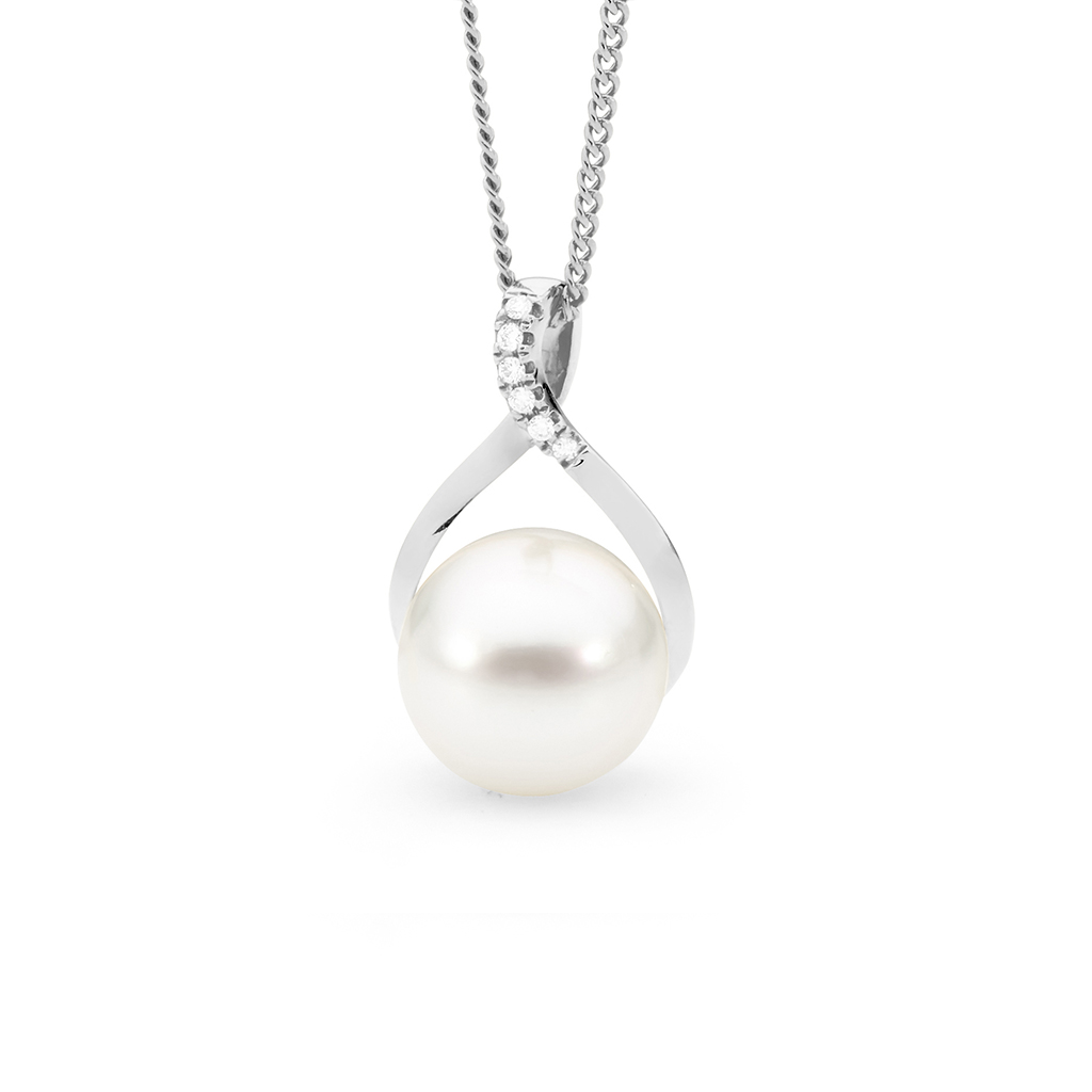 Allure South Sea Pearl &#038; Diamond Twisted Pendant In 18K White Gold