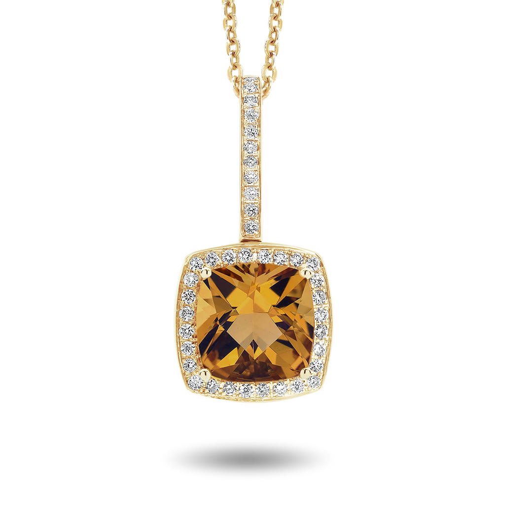 Tycoon Cushion Citrine &#038; Diamond Halo Pendant