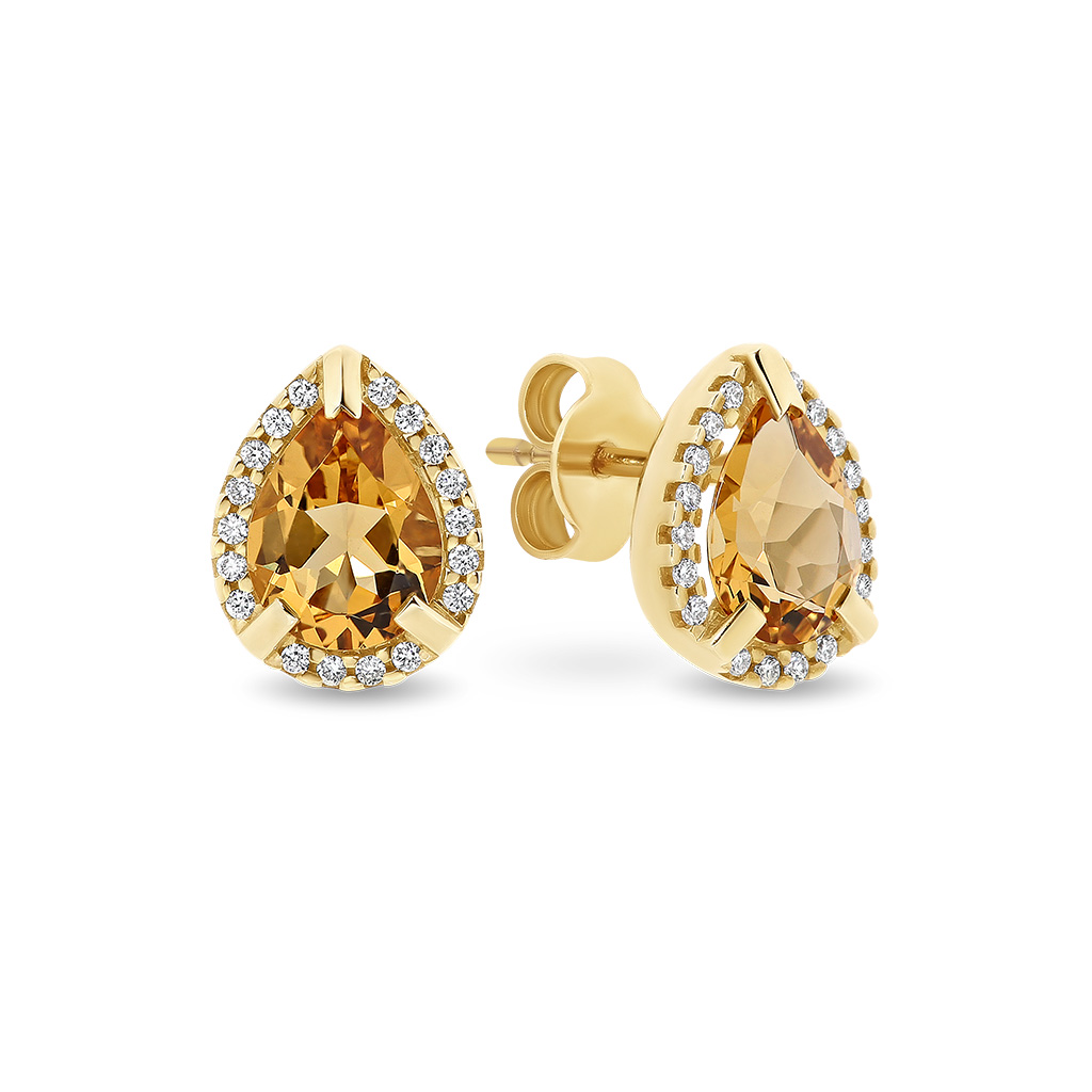 Citrine & Diamond Pear Halo Stud Earrings