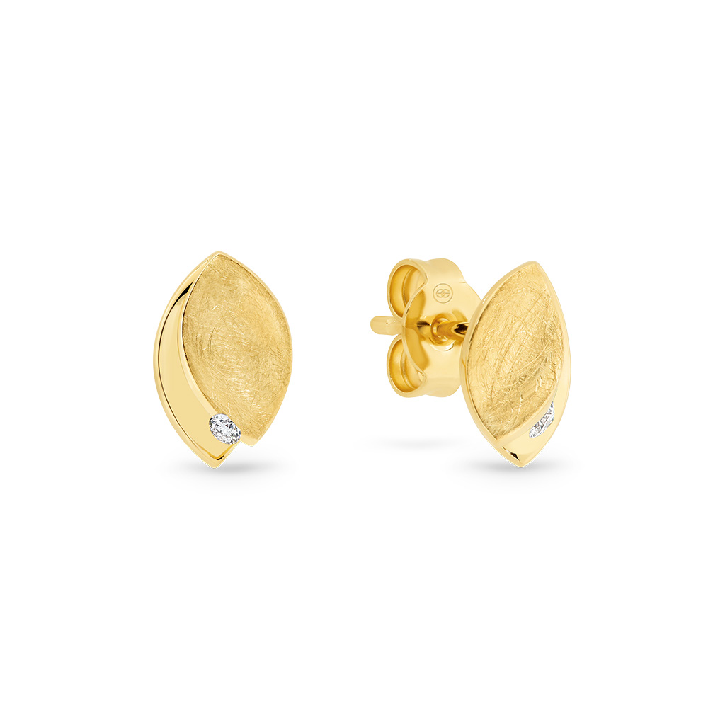 Diamond Leaf Stud Earrings in Yellow Gold