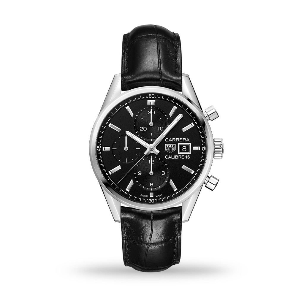 TAG Heuer Carrera Calibre 16 Chronograph Black Dial 41mm Leather Strap