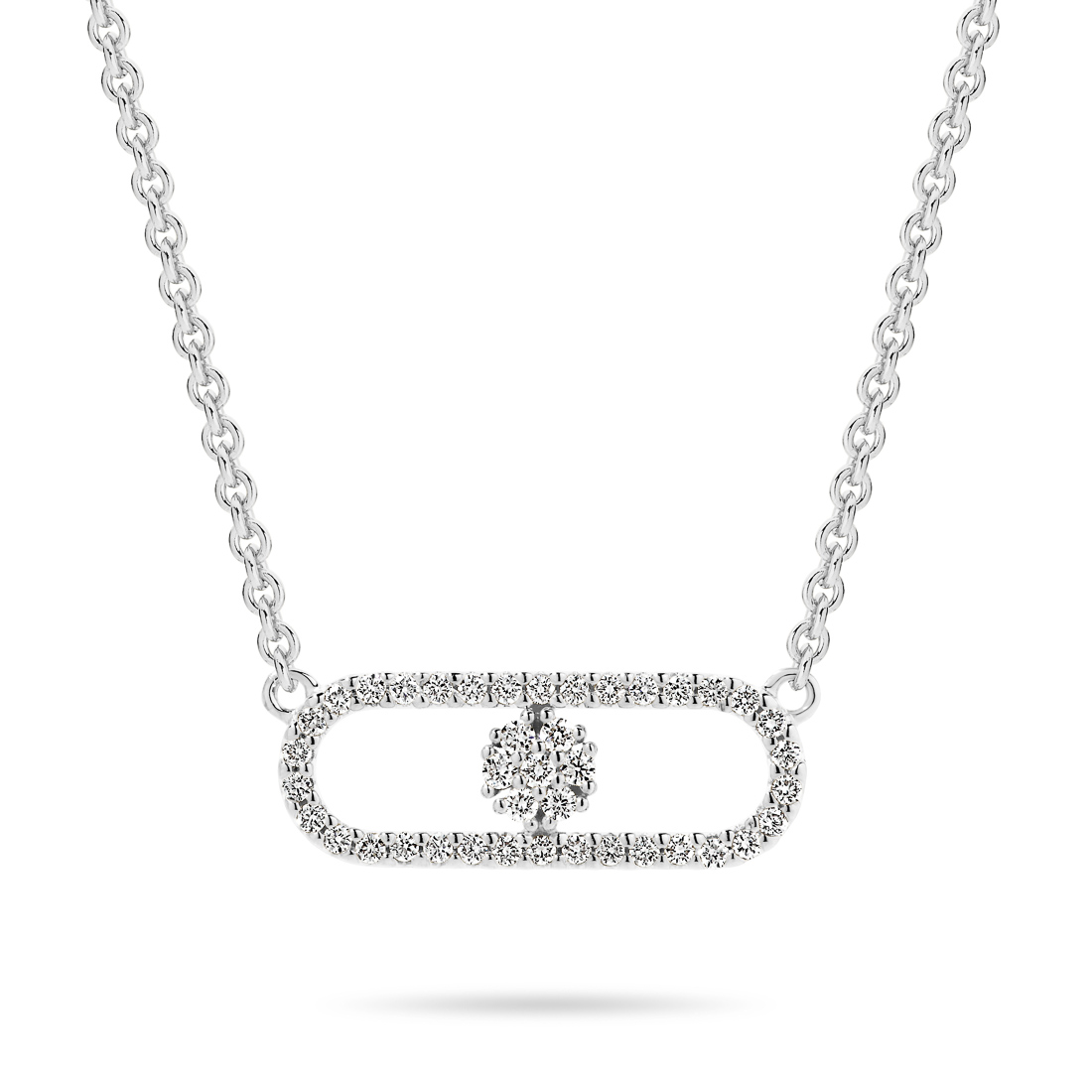 18K White Gold Diamond Cluster Link Necklace