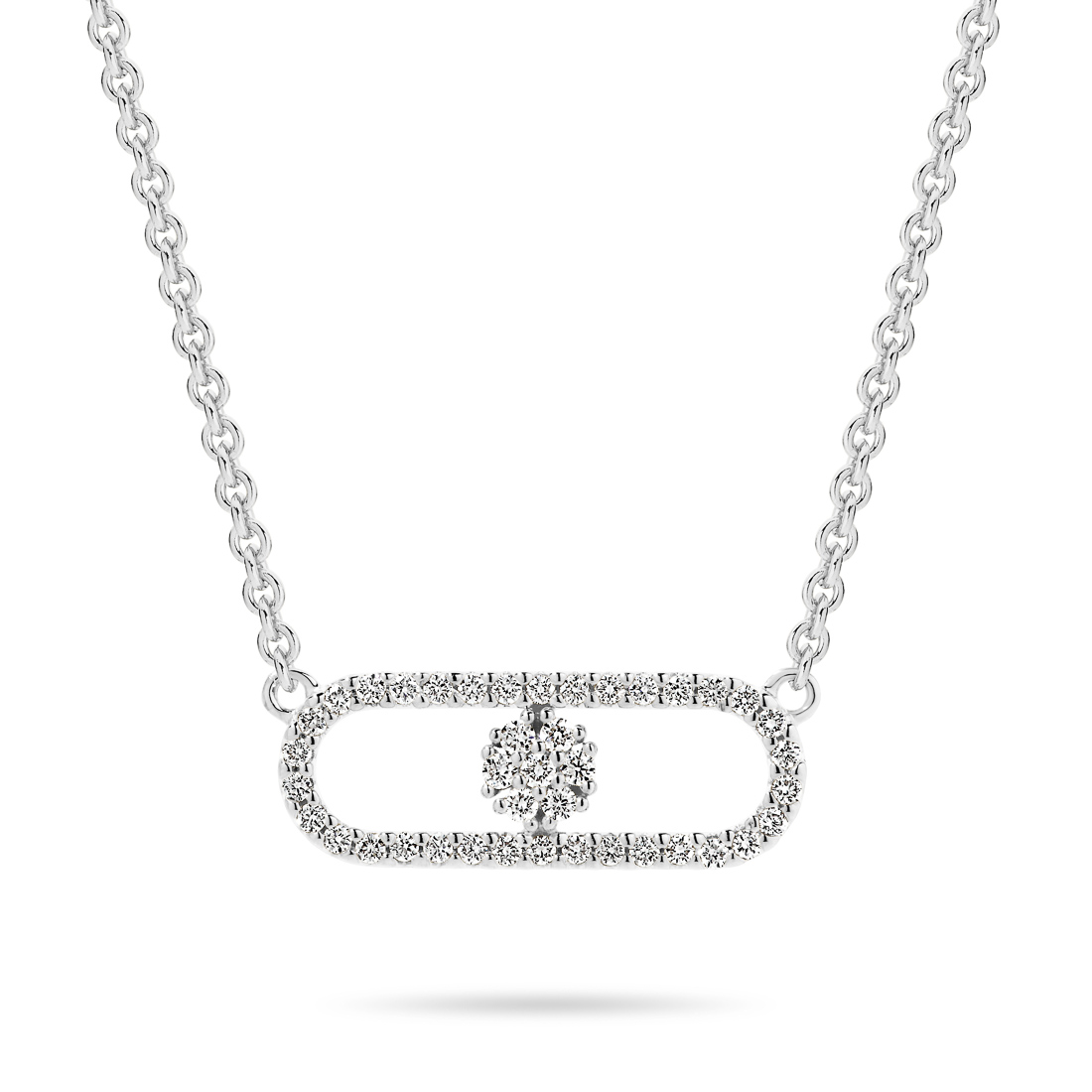 18K White Gold Diamond Cluster Link Necklace