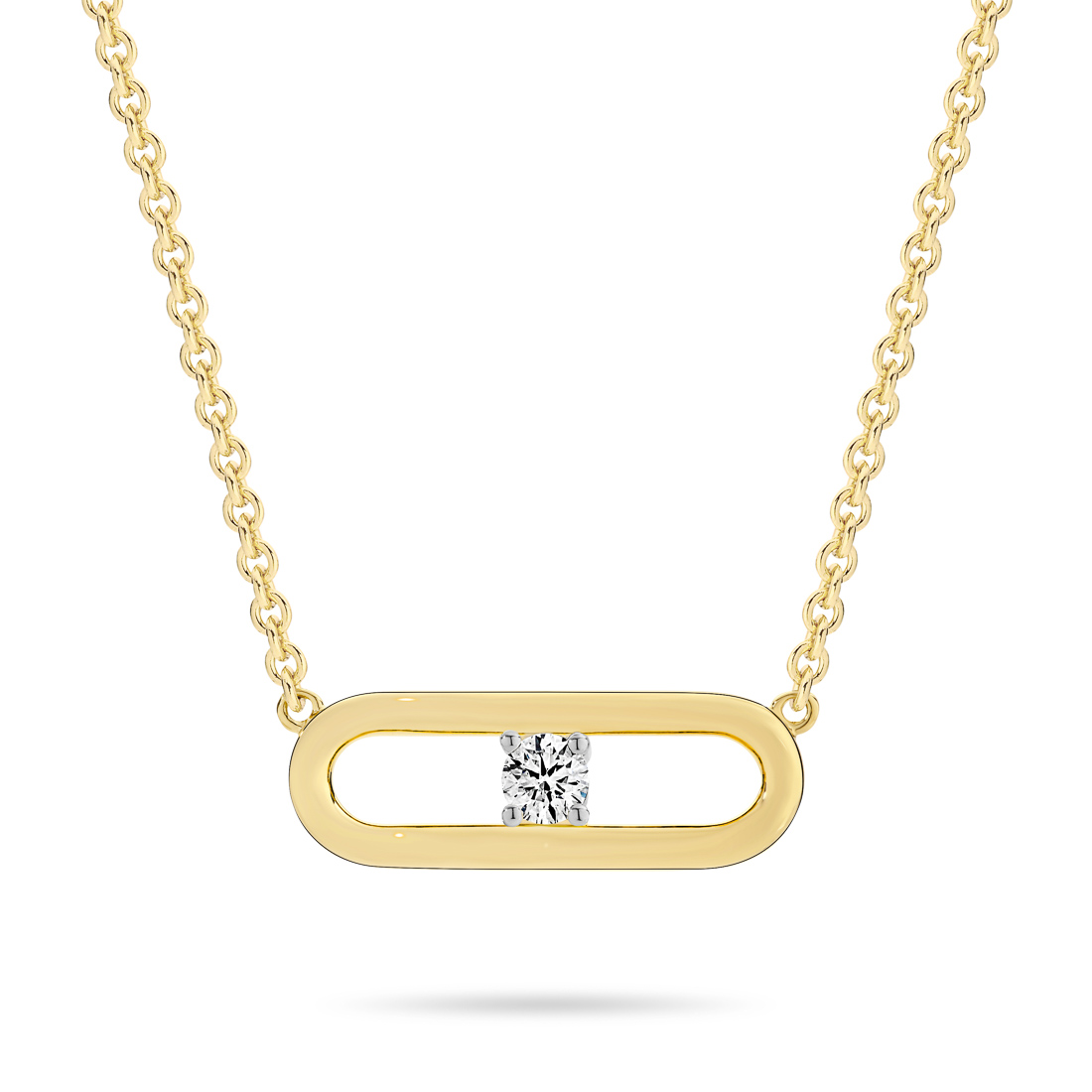 18K Yellow Gold Diamond Solitaire Link Necklace
