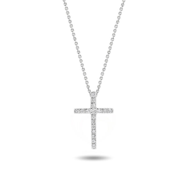 Diamond Cross Drop Pendant in White Gold - 232454-WG