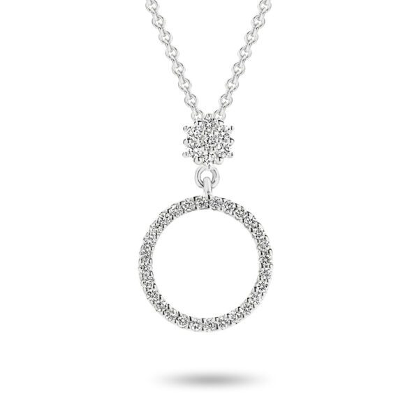 18K White Gold Diamond Cluster Circle Pendant 233876 WG