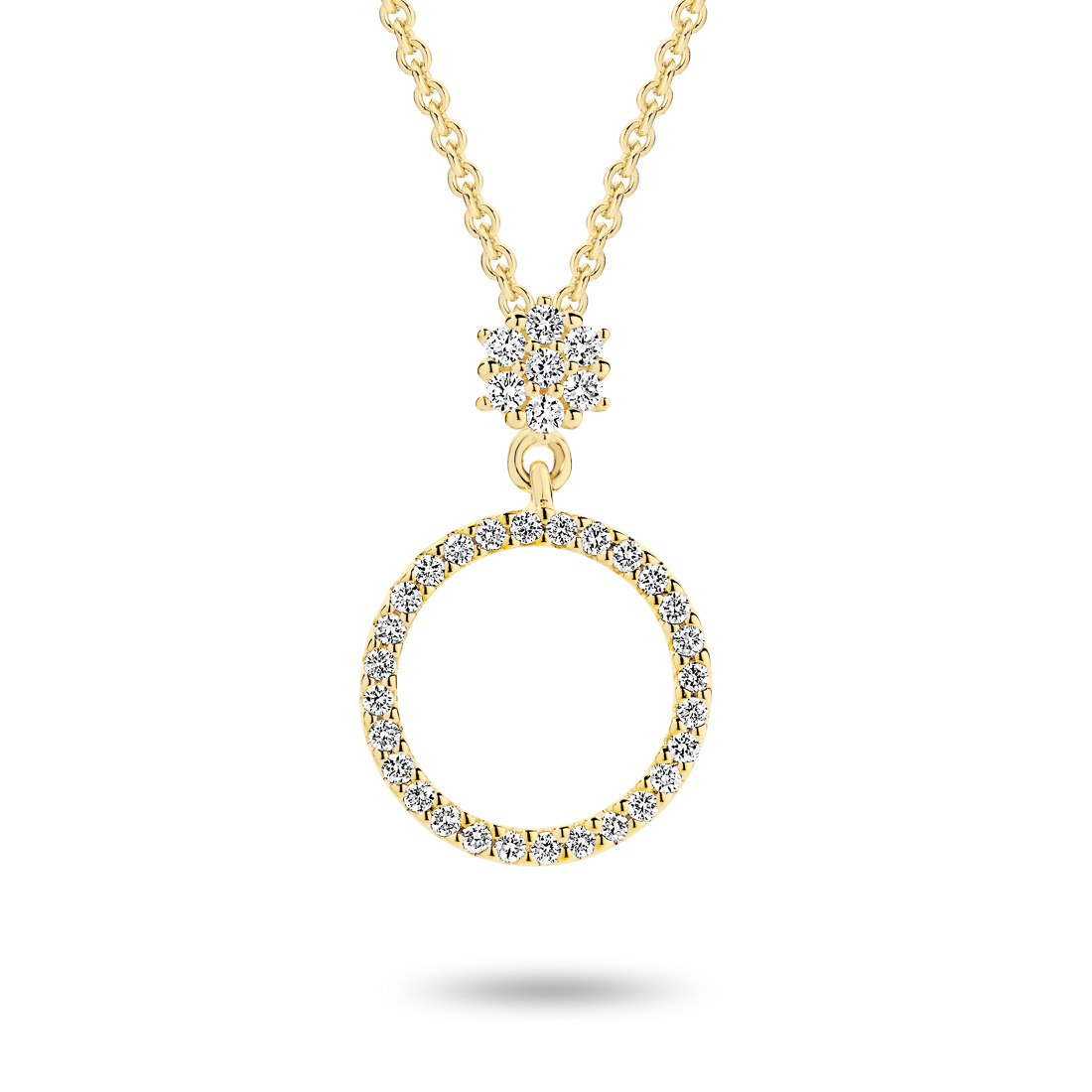 18K Yellow Gold Diamond Cluster Circle Pendant