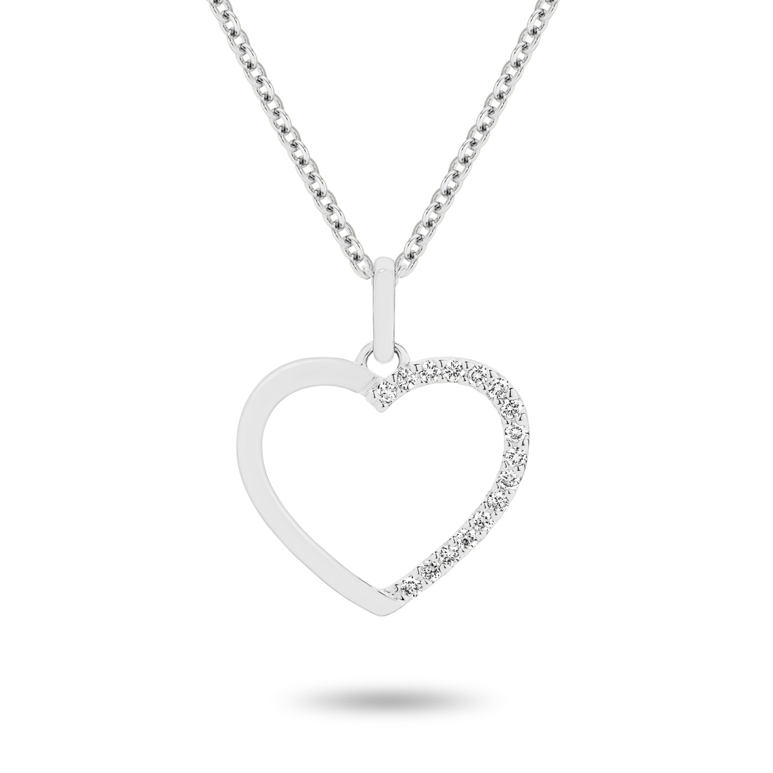 18K White Gold Plain &#038; Diamond Claw Set Heart Pendant