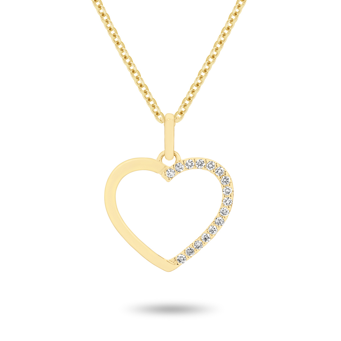 18K Yellow Gold Plain & Diamond Claw Set Heart Pendant