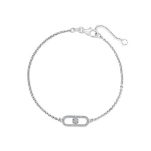 18K White Gold Diamond Cluster Link Bracelet 430469