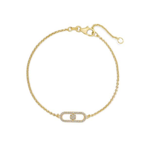 18K Yellow Gold Diamond Cluster Link Bracelet 430469