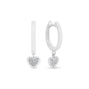 18K White Gold Diamond Pave Heart Huggie Earrings 737576