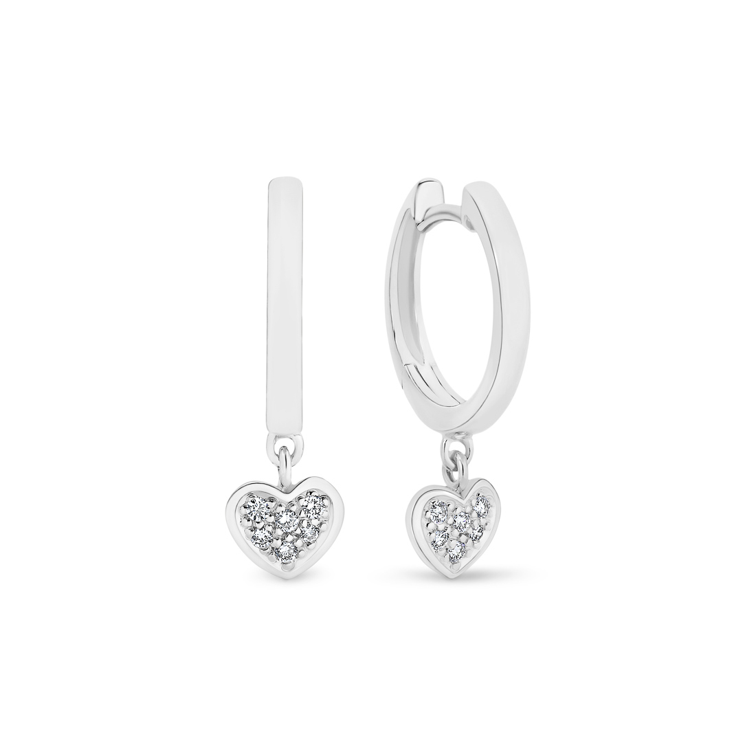 18K White Gold Diamond Pave Heart Huggie Earrings