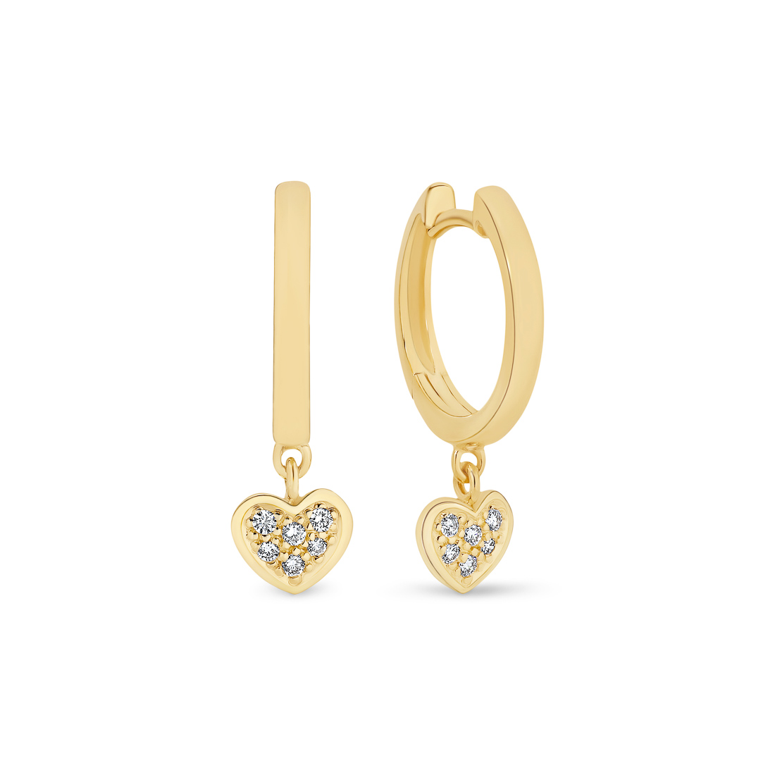 18K Yellow Gold Diamond Pave Heart Huggie Earrings