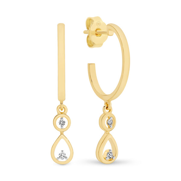18K Yellow Gold Diamond Tear Drop Hoop Earrings 737591 YG