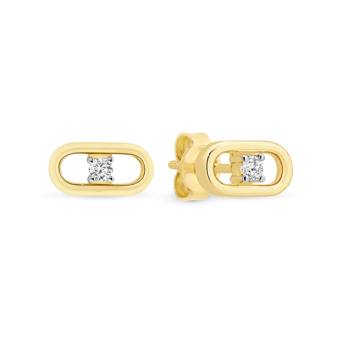 18K Yellow Gold Diamond Solitaire Link Stud Earrings