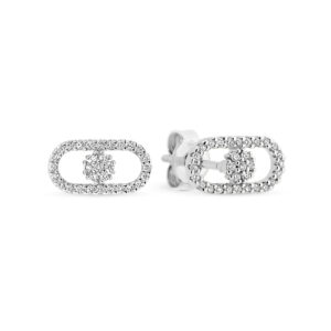 18K White Gold Diamond Cluster Link Stud Earrings 737656
