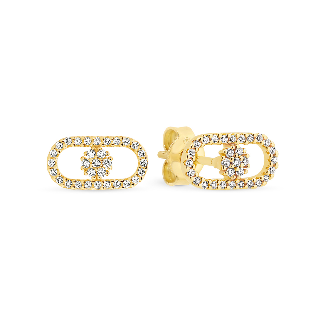 18K Yellow Gold Diamond Cluster Link Stud Earrings