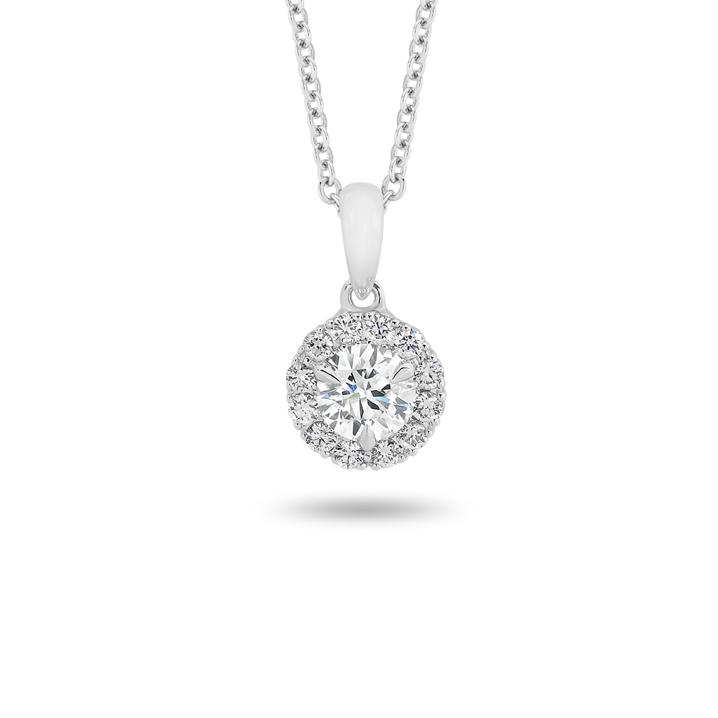 Classic Halo Diamond Pendant in White Gold