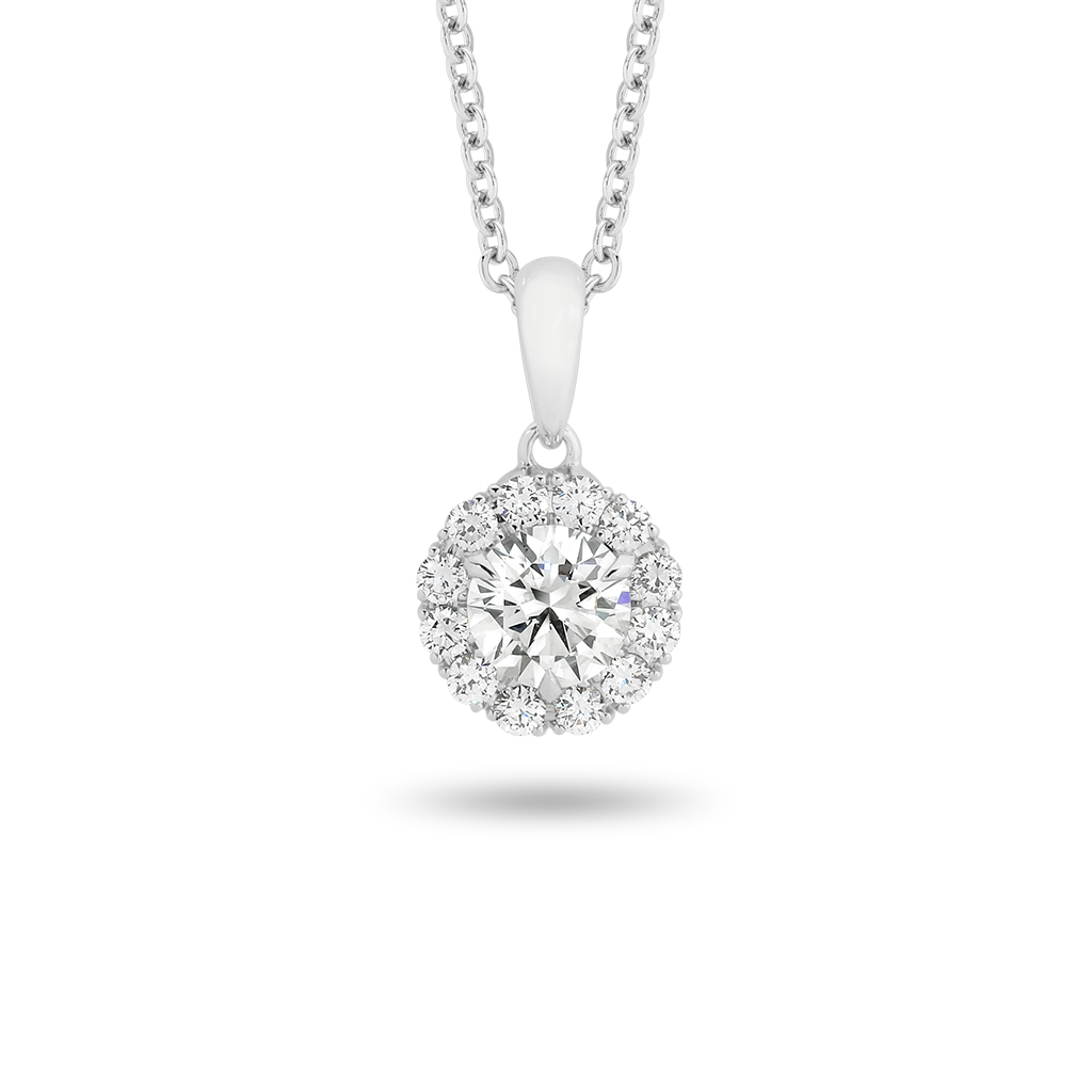 Classic Halo Diamond Pendant In 18K White Gold