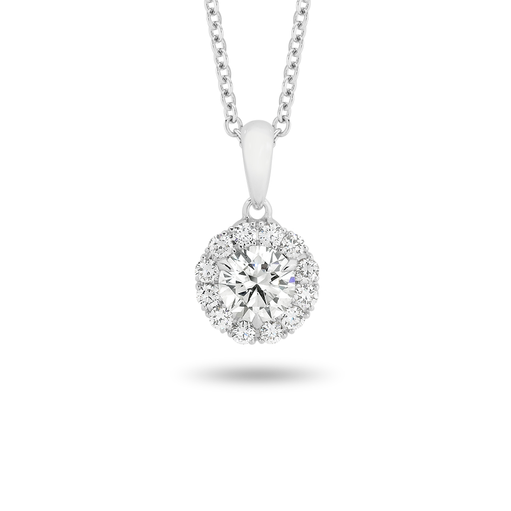 Classic Halo Diamond Pendant In 18K White Gold